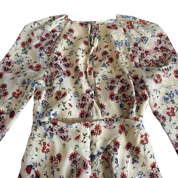 Maje Inora Yellow Floral Print Silk Long Sleeve Playsuit Romper Size 36 Small - Picture 8 of 11